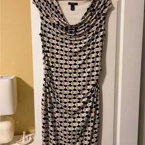 White House Black Market Black and Cream Patterned Midi Dress